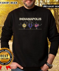 Top Indianapolis Sports History City of Champions sweatshirt showcasing team logos and vibrant colors.