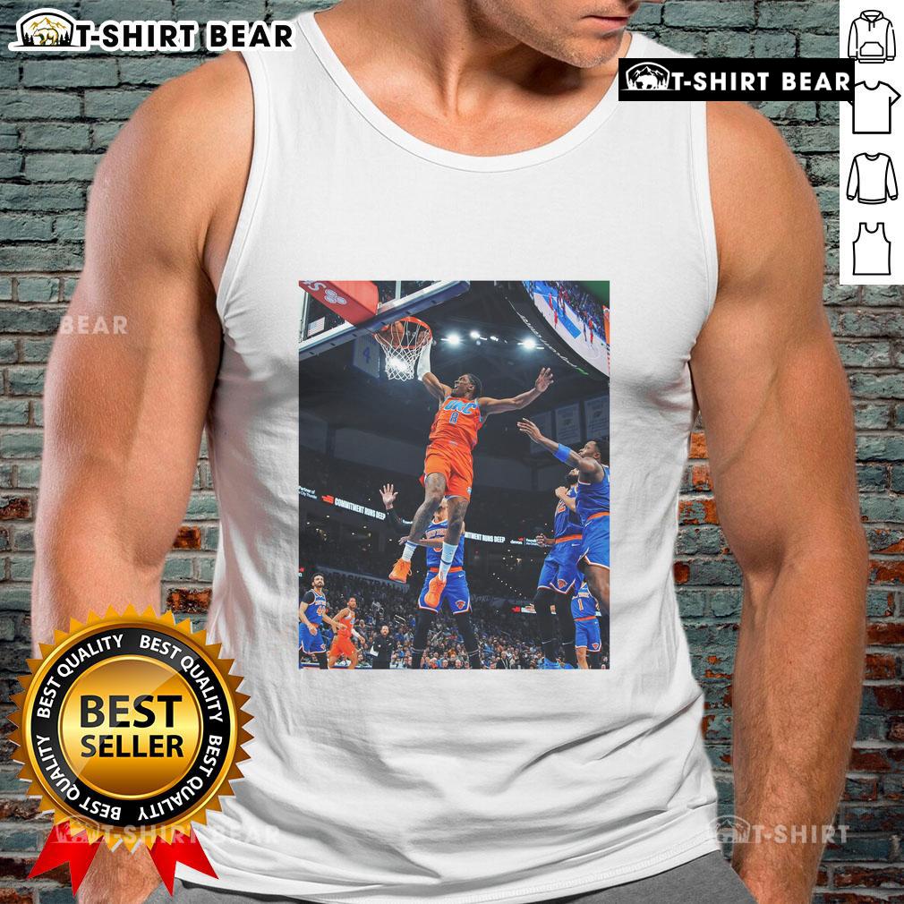 Top Jalen Williams Flying Score Black Game Frames Oklahoma Tank Top Jalen Williams soaring for a score in a black tank top during an Oklahoma game, showcasing athleticism and style.