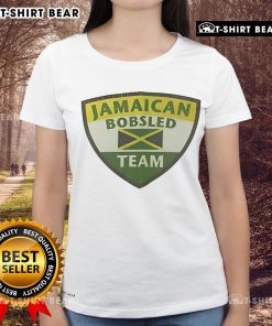 Alt Text: Top Jamaican Bobsled Team logo on a stylish ladies tee, showcasing vibrant colors and athletic design.