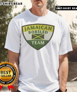 Alt Text: Top Jamaican Bobsled Team Logo T-Shirt featuring vibrant colors and iconic bobsled design for fans and athletes.