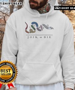 Colorful 'Join or Die' LGBTQ snake hoodie showcasing vibrant design and inclusivity for pride and fashion enthusiasts.