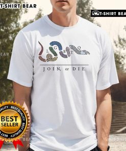Top Join Or Die LGBTQ Snake T-Shirt featuring a colorful snake design and bold lettering celebrating LGBTQ pride.
