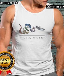 Colorful Top Join or Die LGBTQ snake tank top featuring vibrant snake graphics, perfect for pride events and casual wear.