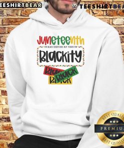 Alt Text: Black Freedom Hoodie featuring Top Juneteenth 1865 Blackity Today design, celebrating African American culture and history.