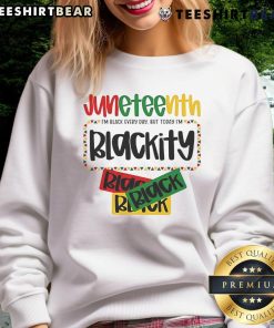 Top Juneteenth 1865 Blackity Today Black Freedom sweatshirt showcasing vibrant design celebrating Black heritage and freedom.