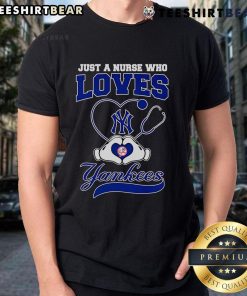 Just A Nurse Who Loves New York Yankees T-Shirt, featuring a stylish design perfect for baseball fans and healthcare heroes.