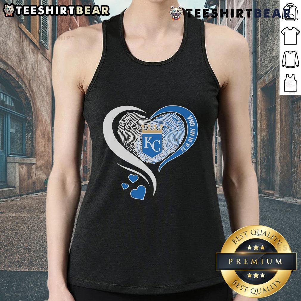 Top Kansas City Royals It'S In My Dna Heart Tank Top Alt Text: Kansas City Royals heart tank top featuring 'It's in my DNA' design, perfect for passionate baseball fans.