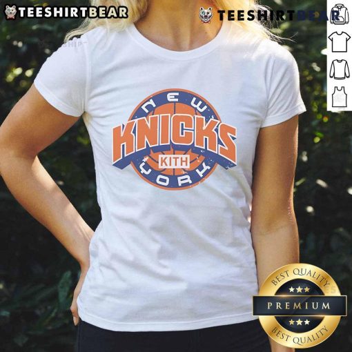 Top Kith for the New York Knicks NBA Playoffs 2025 ladies tee featuring vibrant colors and stylish design for fans.