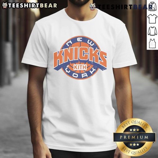 Top Kith New York Knicks NBA Playoffs 2025 T-shirt featuring bold team graphics and stylish design for fans.