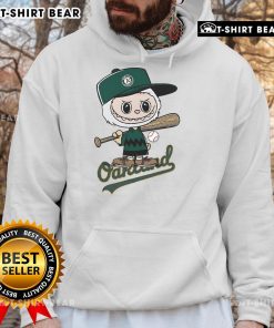 Top Labubu Charlie Brown Oakland Athletics Hoodie displayed on a hanger, showcasing vibrant colors and team logo.