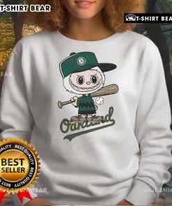 Top Labubu Charlie Brown Oakland Athletics sweatshirt featuring vibrant colors and a cozy design for fans.