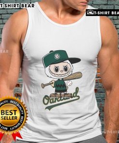 Top Labubu Charlie Brown Oakland Athletics tank top featuring vibrant team colors and playful design for fans.