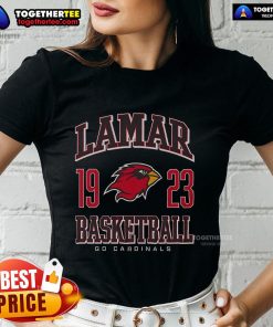 Top Lamar Cardinals basketball ladies tee featuring vibrant team colors and logo, perfect for fans and game day wear.