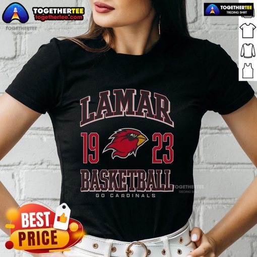 Top Lamar Cardinals basketball ladies tee featuring vibrant team colors and logo, perfect for fans and game day wear.