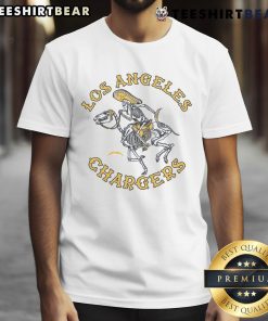 Alt Text: Top Los Angeles Chargers Dia De Los Muertos T-Shirt featuring vibrant skull design and team colors for fans.