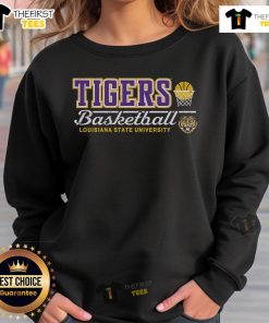 Alt Text: Vintage LSU Tigers basketball sweatshirt featuring Louisiana State University logo and bold colors for fans.