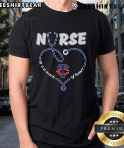 Top Minnesota Twins Nurse T-Shirt featuring 'Its A Work Of Heart' design, perfect for baseball fans and healthcare workers.