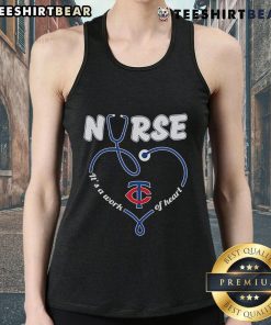 Top Minnesota Twins Nurse 'It's a Work of Heart' Tank Top in vibrant colors, perfect for fans and healthcare workers.