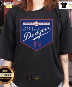 Top Mitchell & Ness Brooklyn Dodgers 1955 World Champions ladies tee featuring vintage design and team logo.