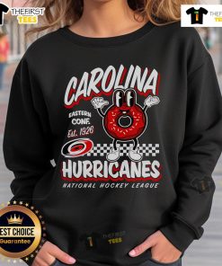 Alt Text: 2025 Mitchell & Ness Carolina Hurricanes Black Local Food Sweatshirt, stylish and cozy fan apparel for hockey enthusiasts.