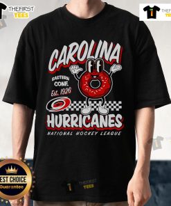 Alt Text: Top Mitchell & Ness Carolina Hurricanes Black Local Food 2025 T-Shirt featuring team logo and stylish design.