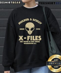 Top Mulder and Scully X-Files sweatshirt featuring 'The Truth Is Out There' design, perfect for fans of the iconic series.