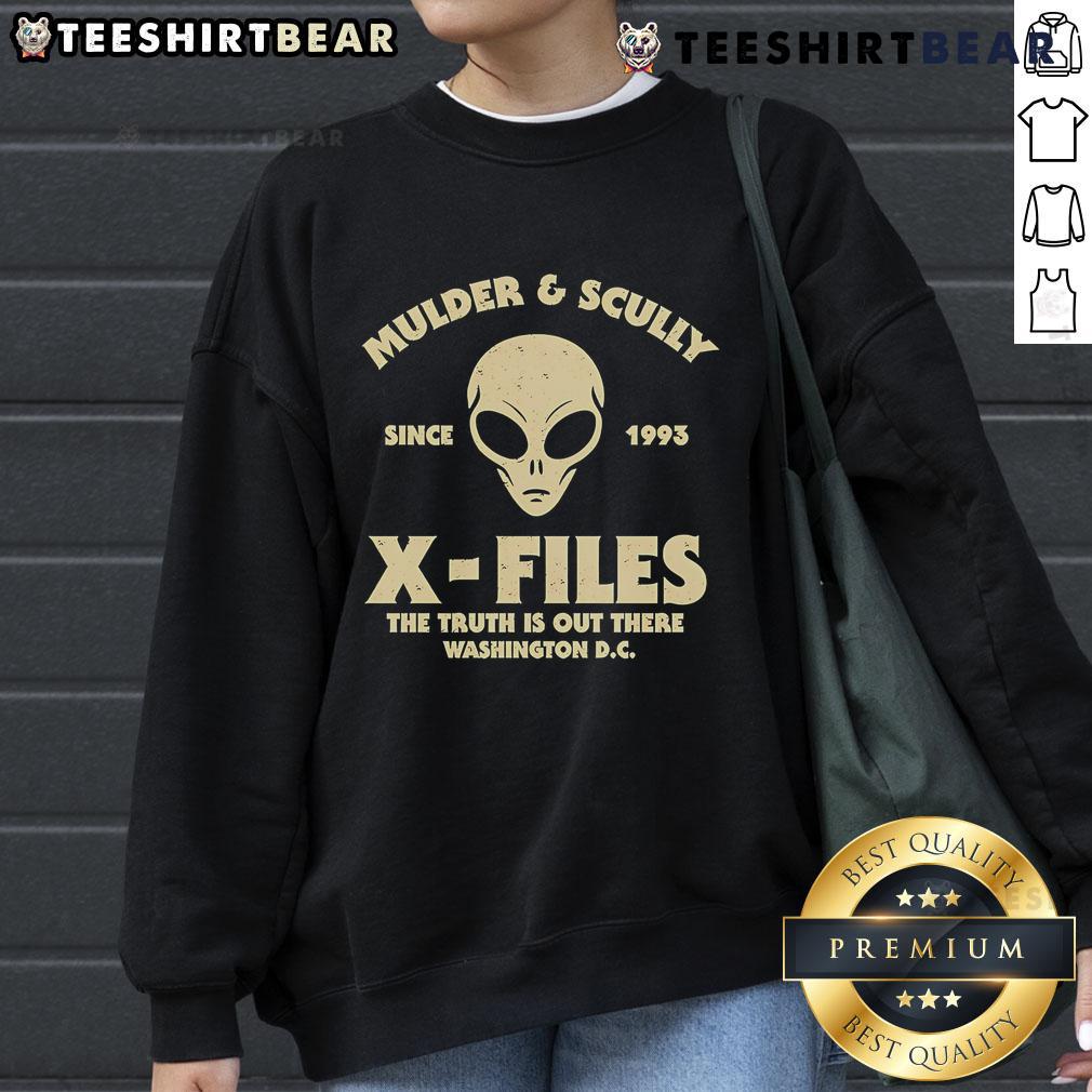 Top Mulder And Scully X Files The Truth Is Out There Sweatshirt Top Mulder and Scully X-Files sweatshirt featuring 'The Truth Is Out There' design, perfect for fans of the iconic series.