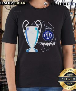 Alt Text: Top Munich 25 UCL Final Inter Milan ladies tee featuring stylish design for passionate football fans.