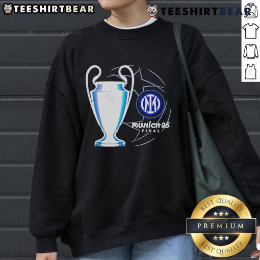 Top Munich 25 UCL Final Inter Milan sweatshirt featuring vibrant team colors and iconic logo for football fans.