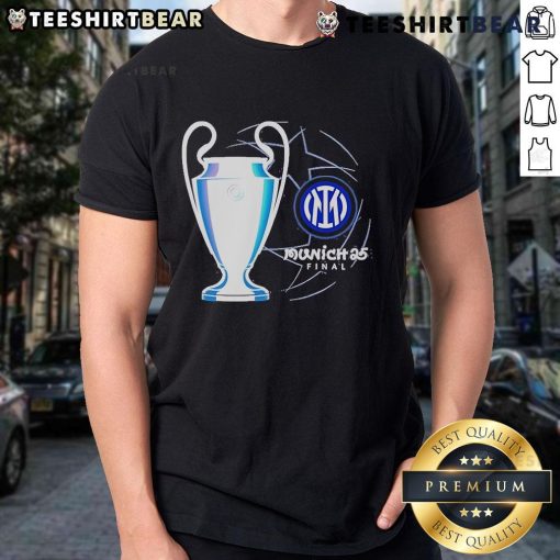Top Munich 25 UCL Final Inter Milan T-Shirt design featuring bold graphics and vibrant colors celebrating the match.