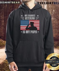 Cozy hoodie featuring 'My Favorite Veteran Is My Papa' design with American flag for Veterans Day celebration.