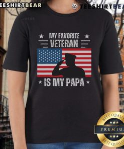 Alt Text: Ladies tee featuring 'My Favorite Veteran Is My Papa' design with American flag for Veterans Day celebration.