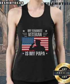 Top My Favorite Veteran Is My Papa Tank Top featuring American flag design for Veterans Day celebration.