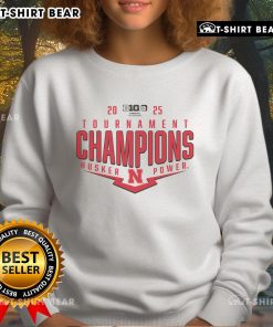 Alt Text: Nebraska Huskers 2025 Big Ten Baseball Conference Tournament Champions sweatshirt featuring team logo and playoff design.