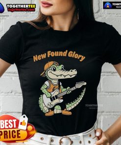 Alt Text: Top New Found Glory Gator Guitar Ladies Tee featuring vibrant design and comfortable fit for music fans.