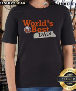 Top New York Islanders World's Best Dad ladies tee featuring team colors and logo, perfect gift for hockey fans.