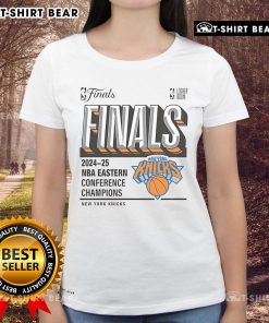 Top New York Knicks 2025 NBA Eastern Conference Champions locker room ladies tee design featuring team colors and logo.