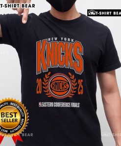 Alt Text: Top New York Knicks 2025 NBA Eastern Conference Finals T-Shirt featuring team colors and logo in stylish design.