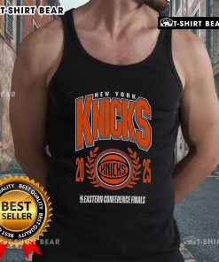 Top New York Knicks 2025 NBA Eastern Conference Finals tank top featuring team colors and logo design.