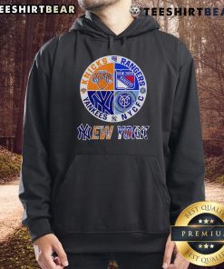 Top New York Yankees, Knicks, Rangers, NYCFC sports circle logo hoodie featuring iconic team logos and vibrant design.