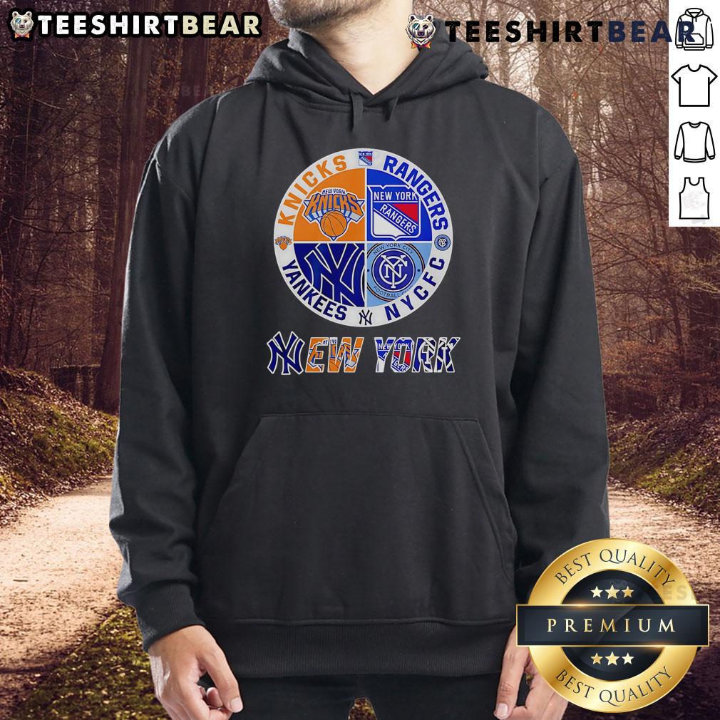 Top New York Yankees Knicks Rangers Nycfc 4 Teams Sports Circle Logo Hoodie Top New York Yankees, Knicks, Rangers, NYCFC sports circle logo hoodie featuring iconic team logos and vibrant design.