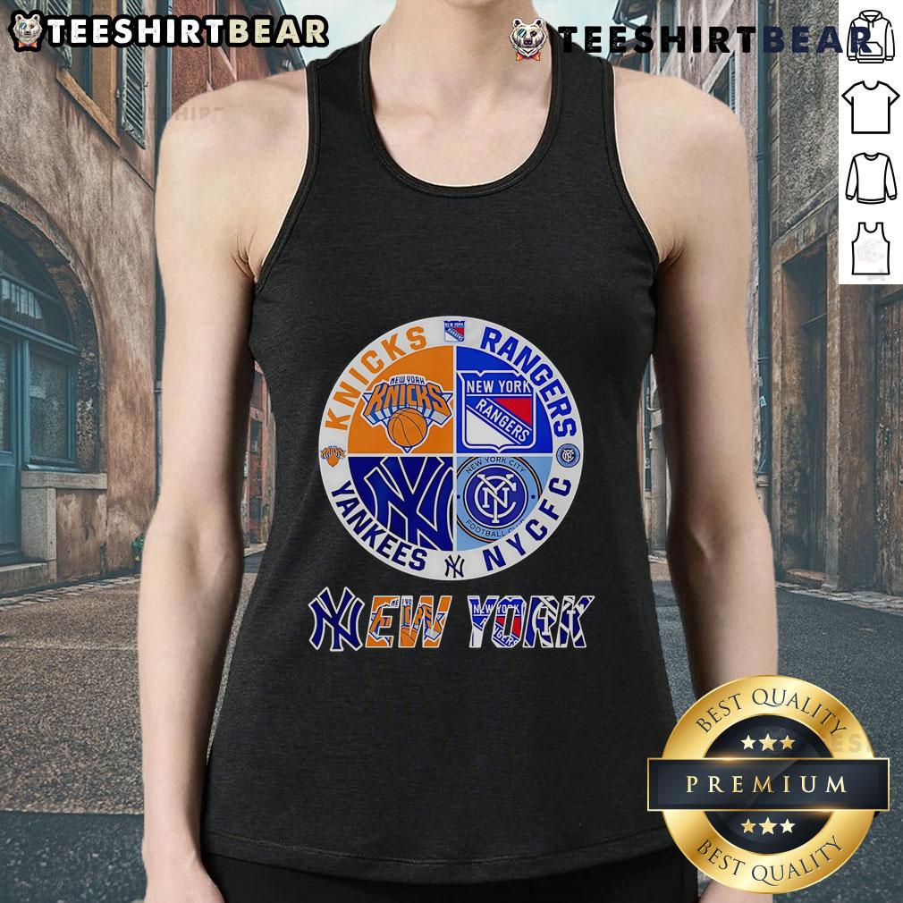 Top New York Yankees Knicks Rangers Nycfc 4 Teams Sports Circle Logo Tank Top Top New York Yankees, Knicks, Rangers, NYCFC sports circle logo tank top design for fans of NYC teams.