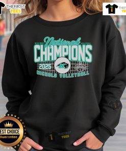 Top Nichols 2025 NCAA Men's Volleyball National Champions sweatshirt featuring bold team logo and championship colors.