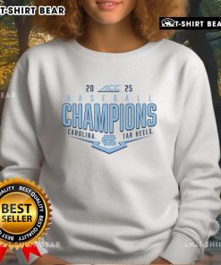 Alt Text: North Carolina Tar Heels 2025 ACC Baseball Conference Tournament Champions sweatshirt featuring team logo and playoff design.