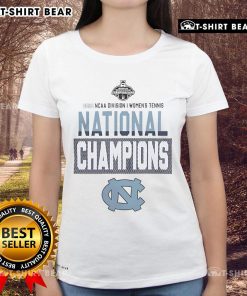 2025 NCAA DI Women's Tennis National Champions tee featuring the North Carolina Tar Heels logo and design.