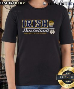 Vintage Notre Dame Fighting Irish ladies tee showcasing classic basketball design, perfect for fans and collectors.