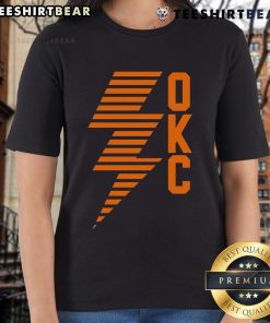 Top OKC Lightning Bolt Thunder Basketball Ladies Tee featuring vibrant design for passionate fans of Oklahoma City Thunder.