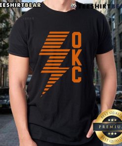Top OKC Lightning Bolt Thunder Basketball T-Shirt featuring vibrant design for fans of the Oklahoma City Thunder.