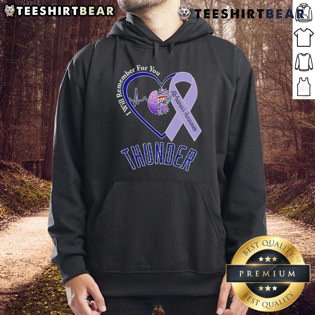 Top Okc Thunder I Will Remember For You Alzheimer'S Awareness Ribbon Hoodie OKC Thunder hoodie with 'I Will Remember For You' Alzheimer's awareness ribbon, promoting support for Alzheimer's awareness.
