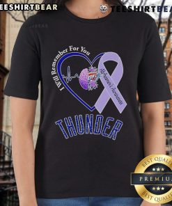 Top OKC Thunder I Will Remember For You Alzheimer's Awareness Ribbon Ladies Tee featuring a vibrant design.